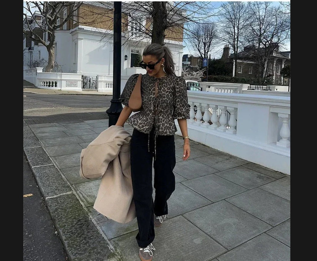 Women's Short-Sleeve Blouse with Ruffle Details