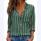 Casual Women's Shirt Blouse with Vertical Stripes and Chest Pocket