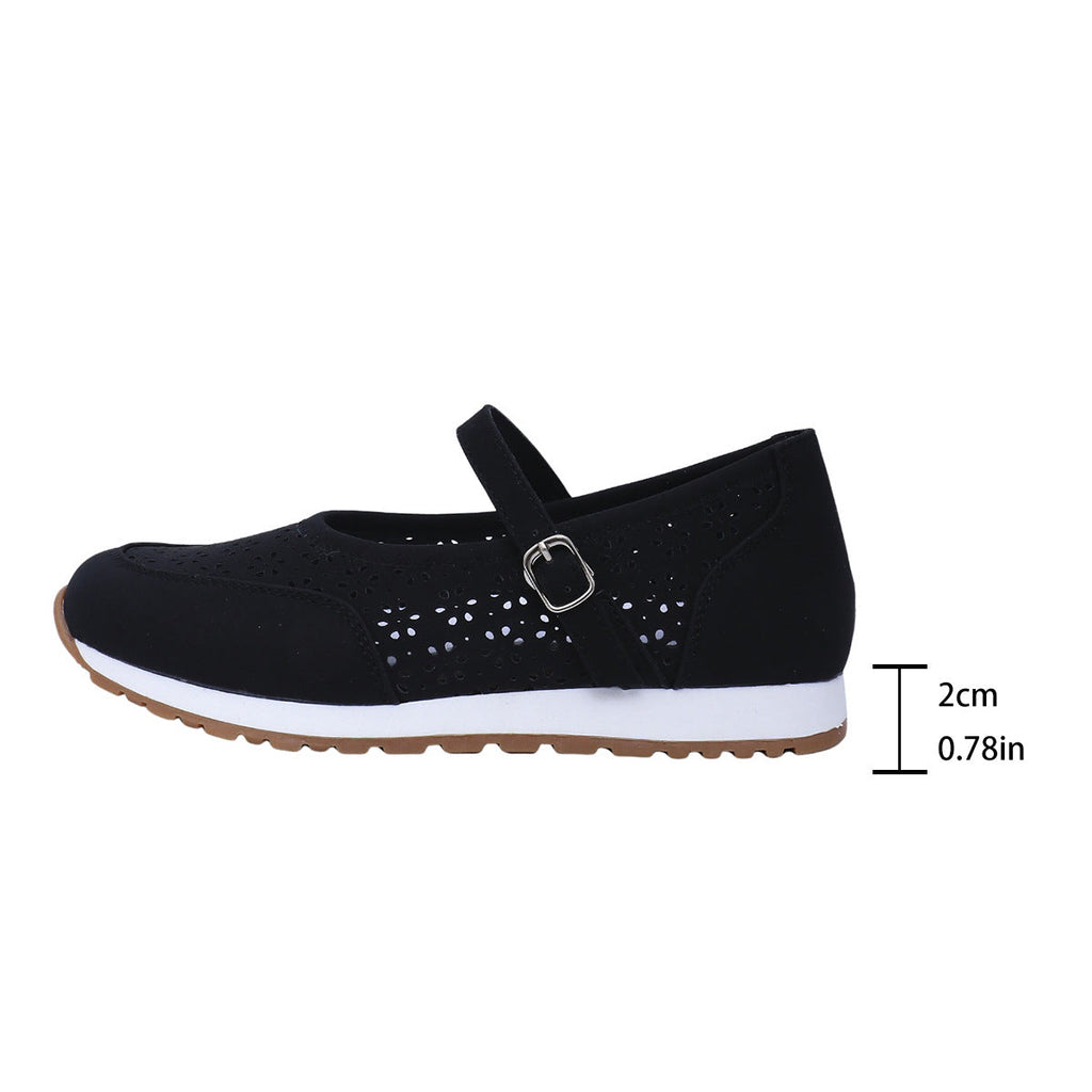 Women's Ballet Flats with Elegant Strap and Perforated Texture