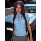 Women's Blouse with Ruffle Details and Decorative Bow