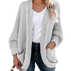 Women's Chunky Knit Jacket with Casual Contours and Large Pockets