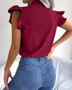 Women's Blouse with Ruffle Details and Chic Bow Element