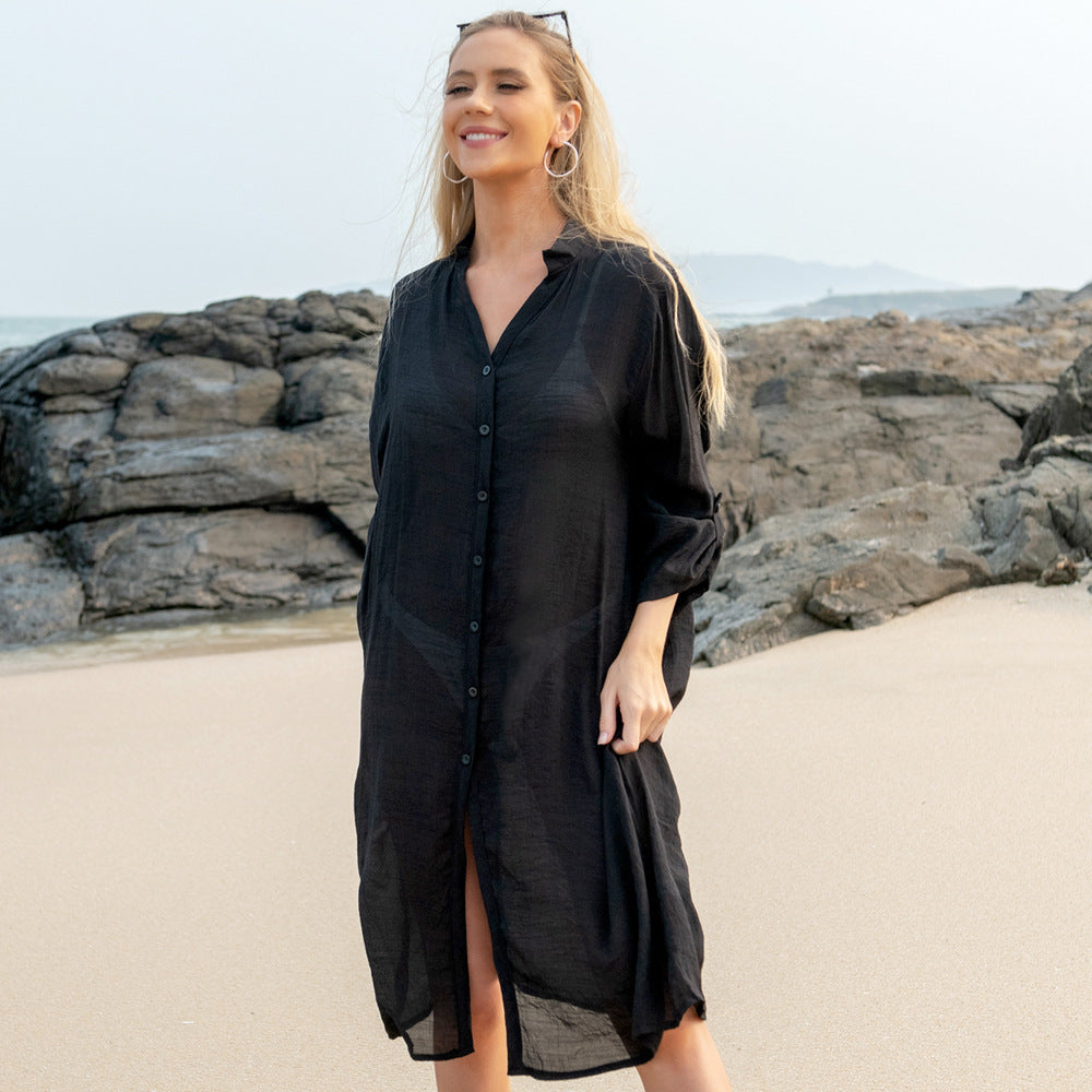 Women's Lightweight Beach Shirt with Long Button Placket
