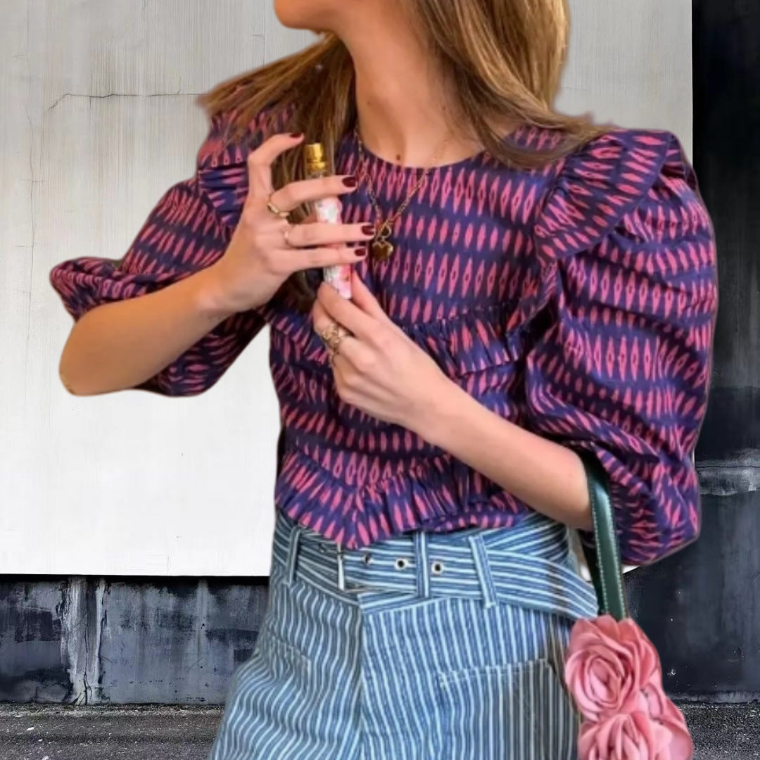 Women's Blouse with Ruching and Chic Ruffle