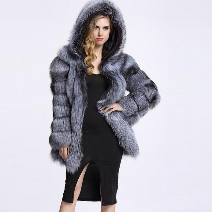 Women's Fluffy Faux Fur Wrap with Hood