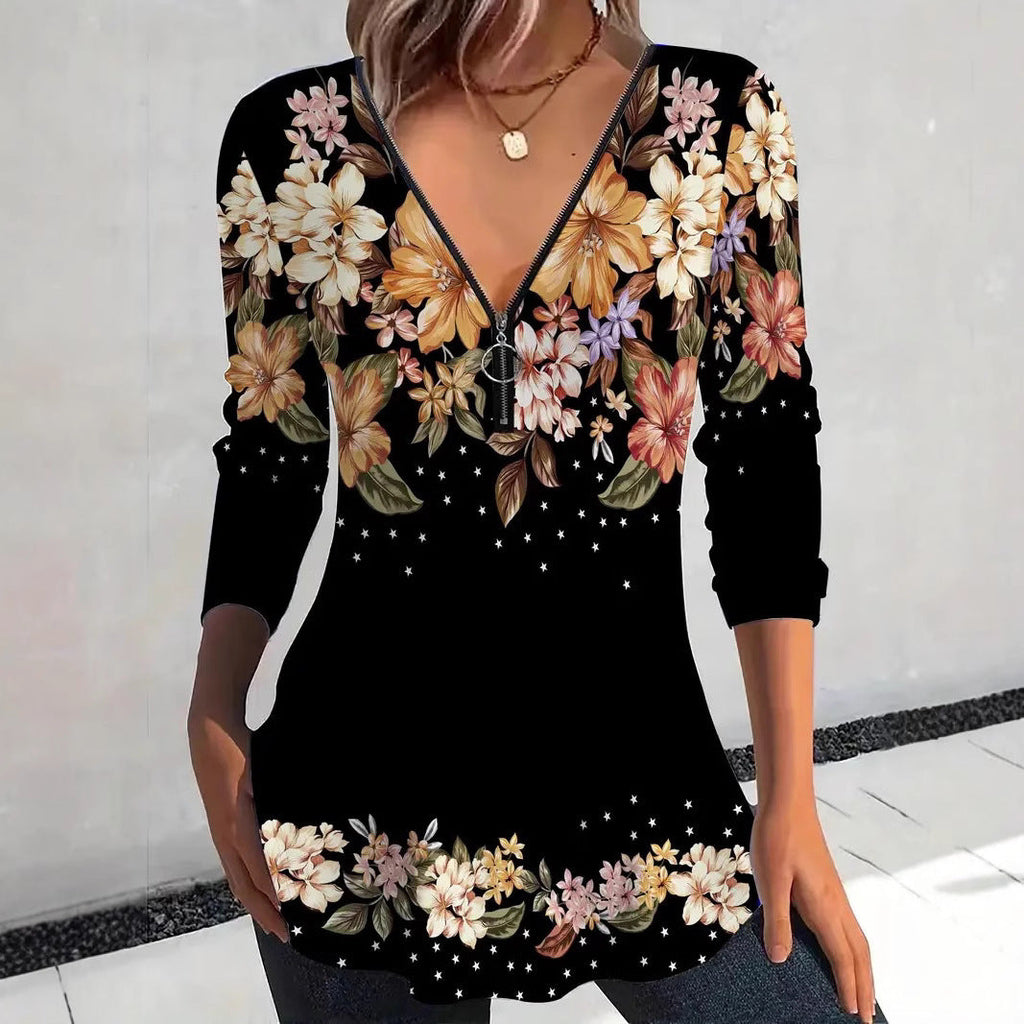 Women's Floral Blouse with V-Neck