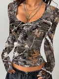Women's Camouflage Long-Sleeve V-Neck Shirt