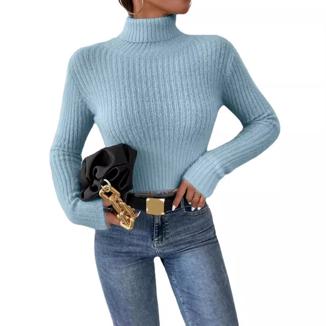 Fine Knit Sweater with Mock Neck
