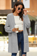 Women's Chunky Knit Kimono Cardigan with Open Sleeves and Pockets