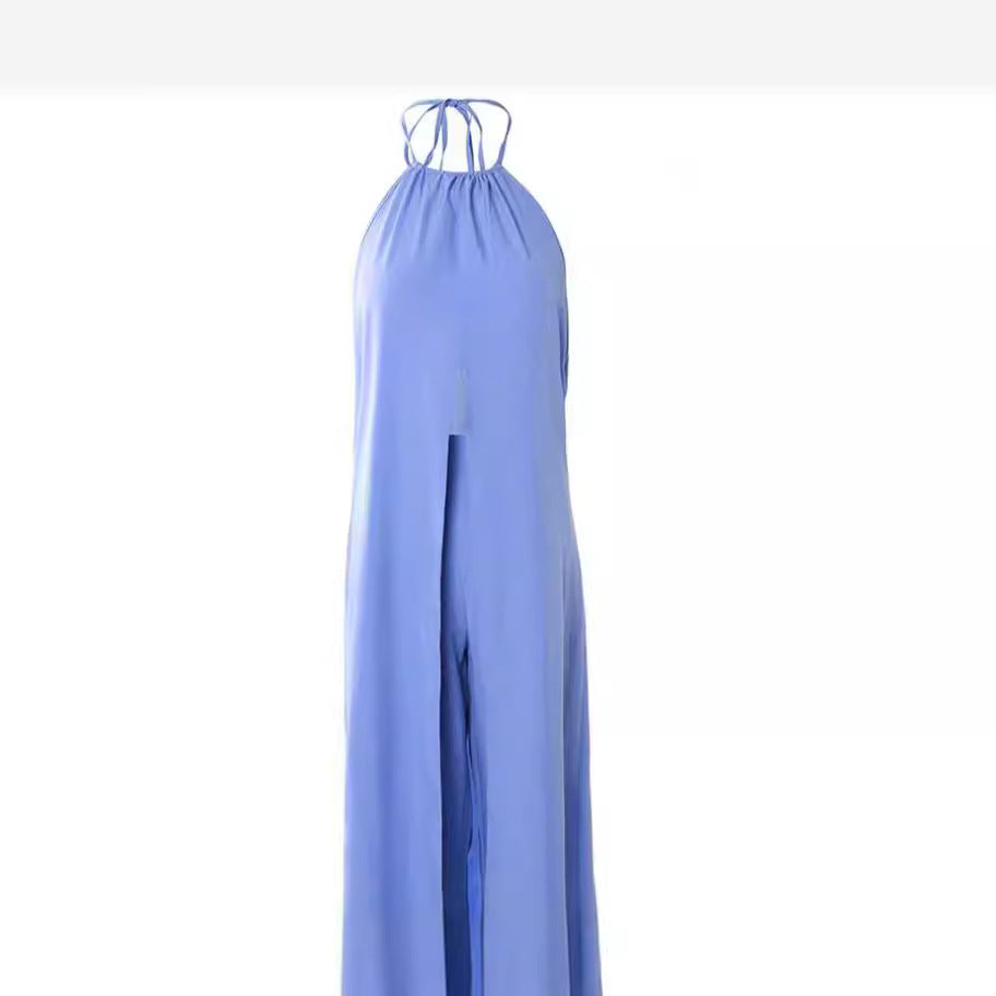Elegant Open-Front Jumpsuit with Long Cape