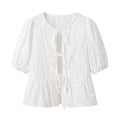 Women's Blouse with Floral Embroidery and Ruffle Details