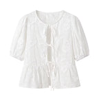 Women's Blouse with Floral Embroidery and Ruffle Details