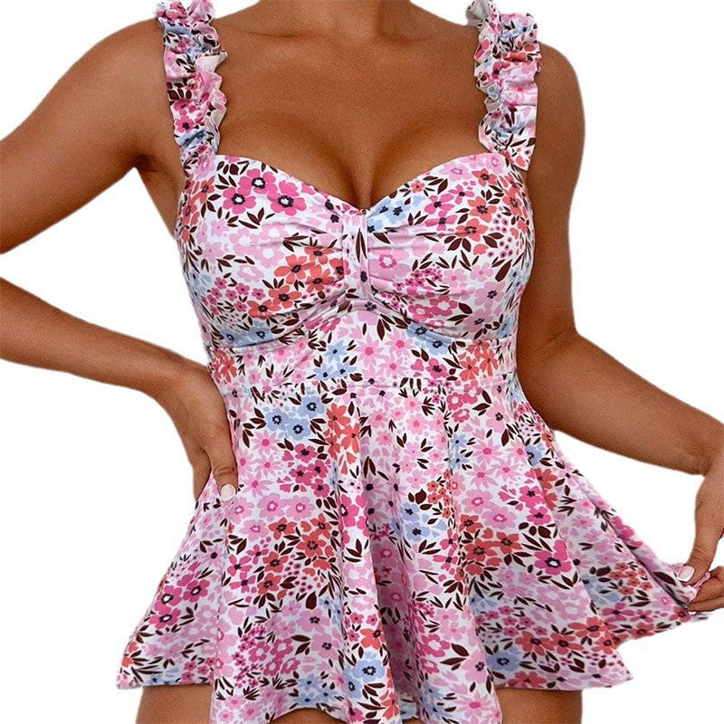 Women's Swimsuit with Ruffle Design and Floral Print
