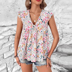 Women's Floral Blouse with Voluminous Sleeves