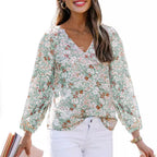 Women's Floral Blouse with V-Neck