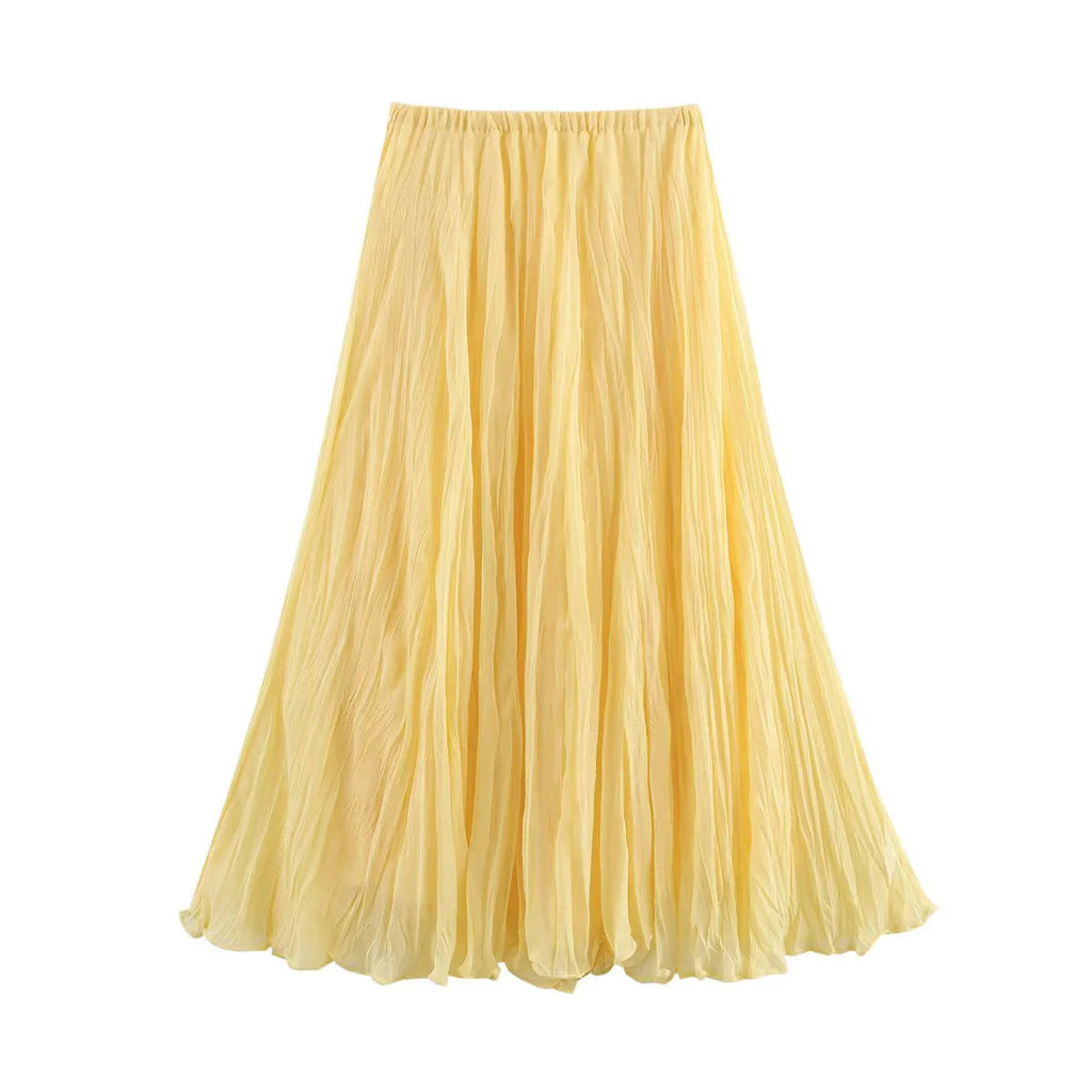 Women's Flowy Maxi Skirt with Elastic Waistband and Voluminous Cut