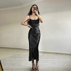 Women's Elegant Evening Gown with Draping and Side Slit