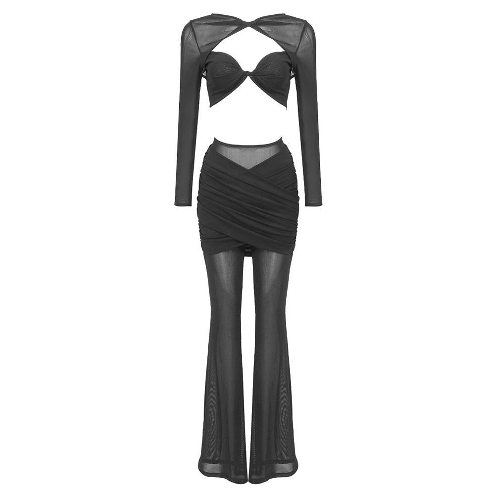 Elegant Crop Top and Wide-Leg Trouser Set