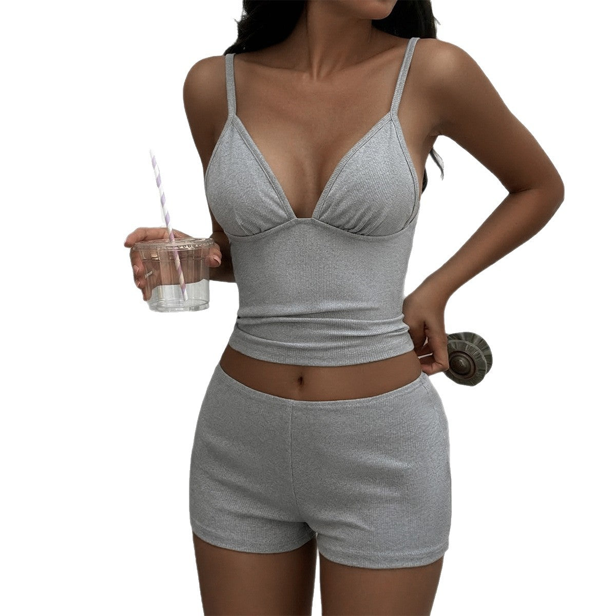 Women's Comfortable Pajama Set with Spaghetti Straps and Elastic Waistband