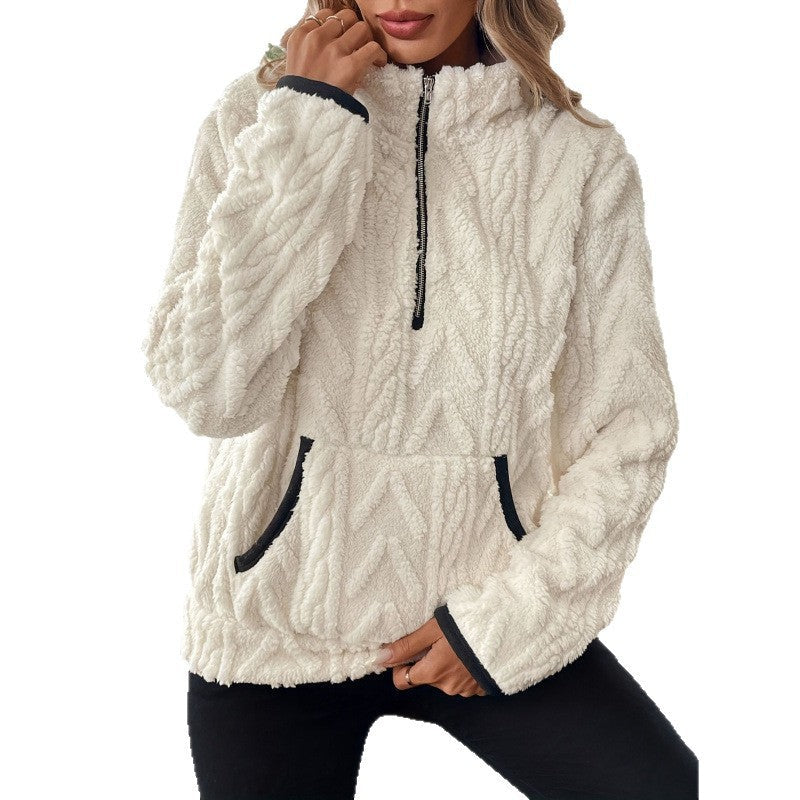 Women's Fluffy Teddy Sweater with Half-Zipper