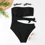 Women's Asymmetrical Bandeau Bikini with Animal Print