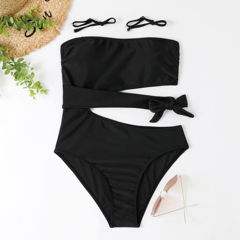 Women's Asymmetrical Bandeau Bikini with Animal Print