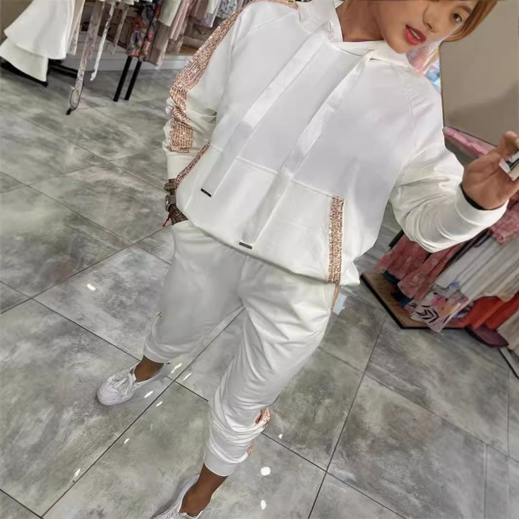 Women's Fashionable Sweat Suit with Glitter Accents