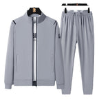 Men's casual sports training set with stand-up collar zip jacket and elastic drawstring jogging pants