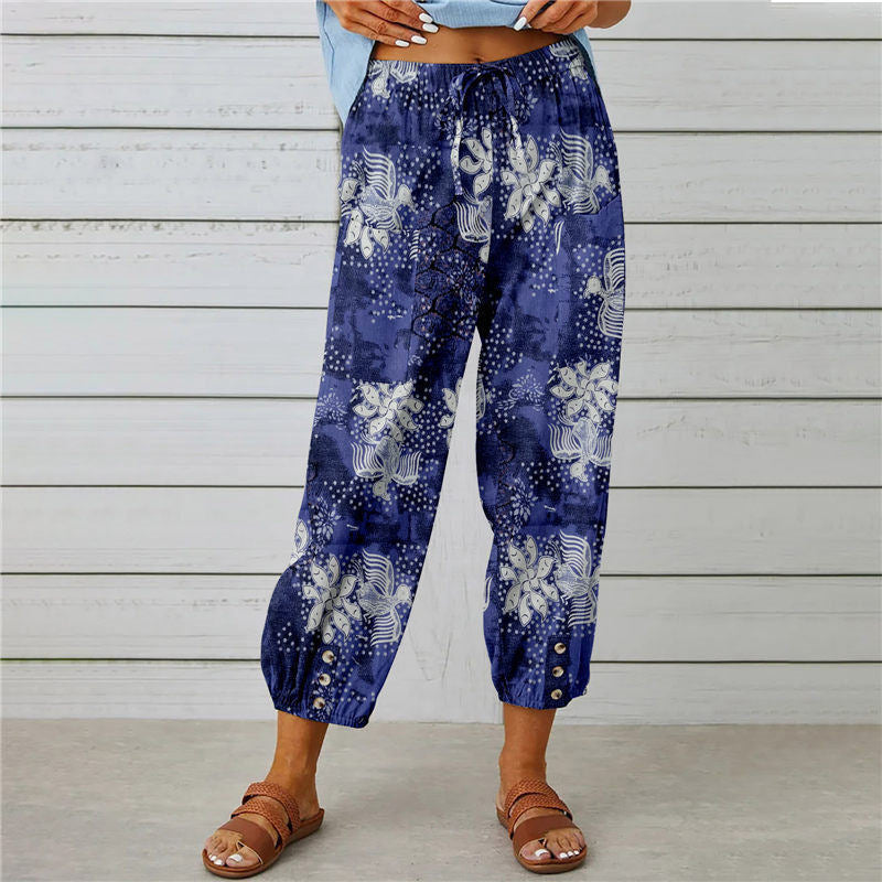 Women's Elegant Summer Trousers with Floral Pattern