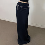 Women's Elegant Midi Skirt with Side Slit and Elastic Waistband
