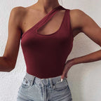 Women's Asymmetrical Bodysuit with Fashionable Cut-Out