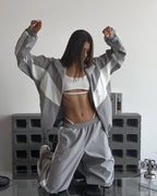 Women's Sporty Two-Piece Set with Track Jacket and Wide Pleated Pants