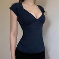 Women's Form-Fitting Short-Sleeve Shirt with V-Neck