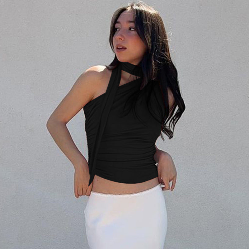 Women's Asymmetrical Top with Tie Details and Ruching