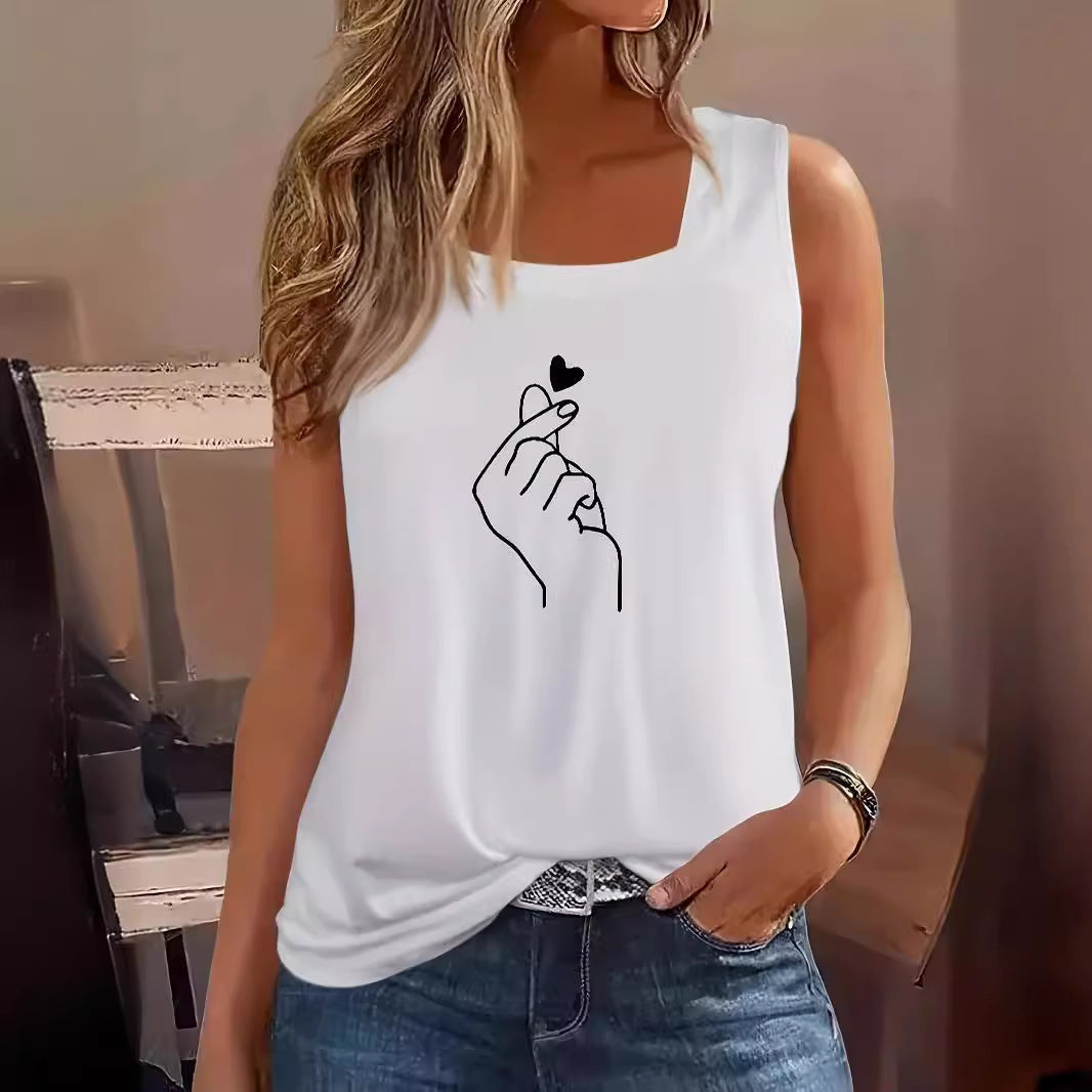Women's Sleeveless T-Shirt with Creative Hand Design