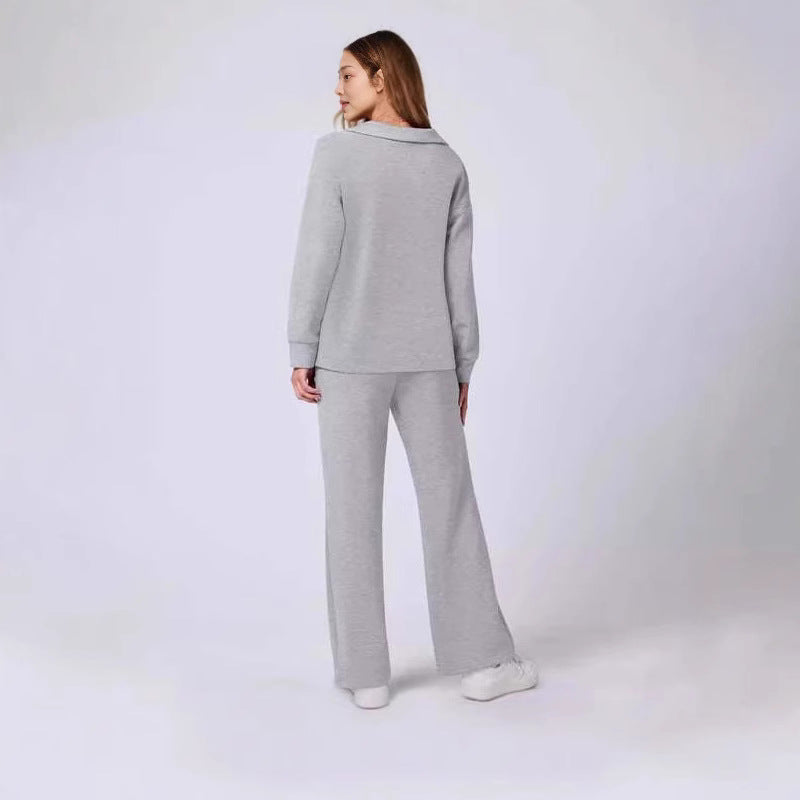 Women's Casual Lounge Set with Wide Cut and Cozy V-Neck
