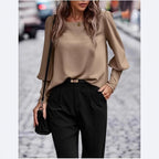 Women's Elegant Blouse with Puff Sleeve Details and Textured Fabric