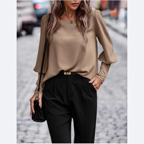 Women's Elegant Blouse with Puff Sleeve Details and Textured Fabric
