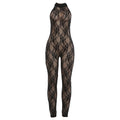 Women's Fine Lace Jumpsuit with High Collar and Figure-Hugging Cut