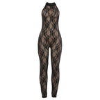 Women's Fine Lace Jumpsuit with High Collar and Figure-Hugging Cut