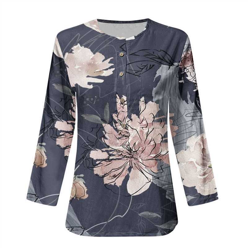 Women's Long Sleeve Button-Down Blouse with Floral Print