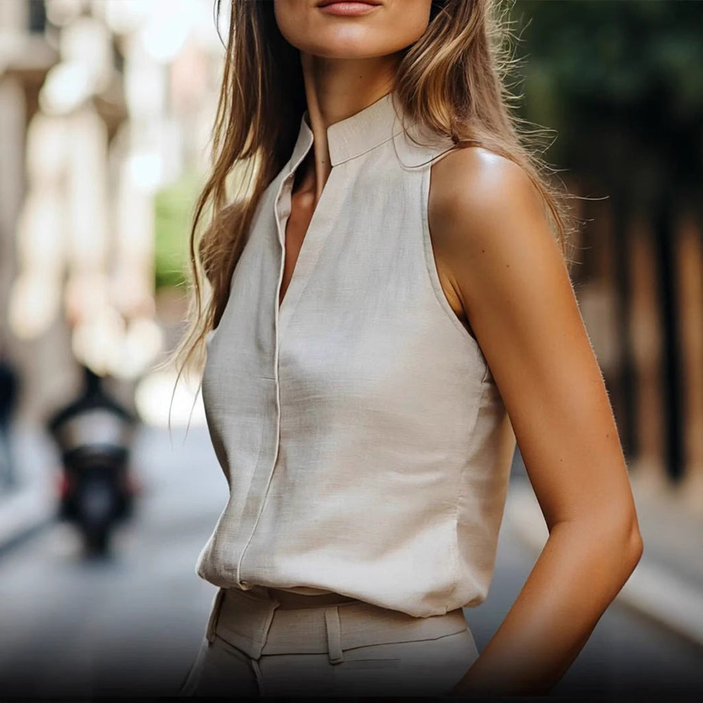 Women's Sleeveless Blouse with High Neck