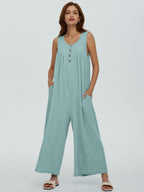 Women's Casual Overall with Deep Neckline and Pockets