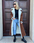 Women's Long Fleece Coat with Fold-Down Collar
