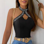 Women's Rhinestone Bodysuit with Open Back