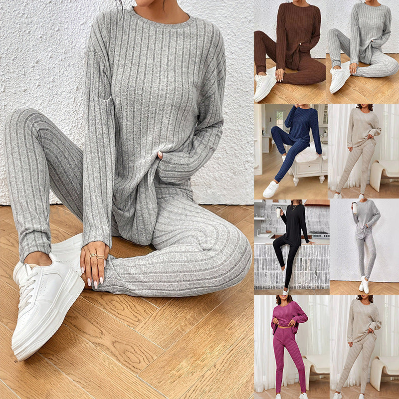Women's Ribbed Loungewear Set with Wide Cut