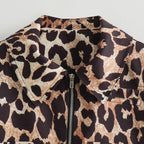Women's Cropped Faux Suede Jacket with Leopard Print