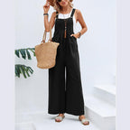 Women's Casual Wide-Leg Jumpsuit with Buckle Closure