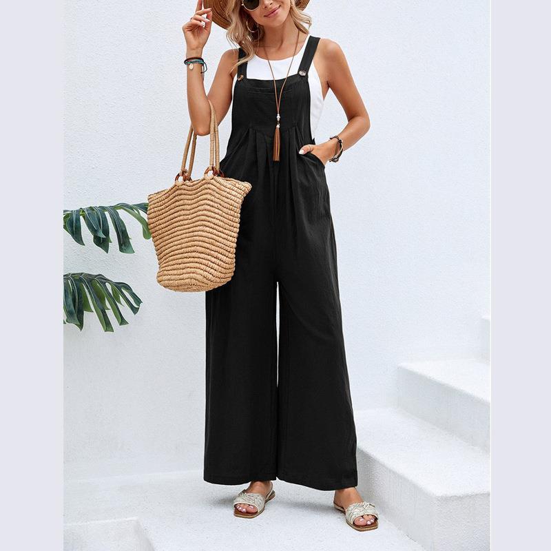 Women's Casual Wide-Leg Jumpsuit with Buckle Closure