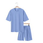 Men's relaxed jersey set with extended round neck t-shirt and elastic drawstring shorts
